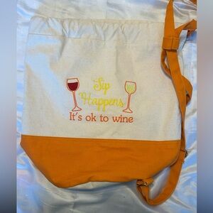 HYP Canvas  Backpack “Sip Happens It’s‎ Okay To Wine” Cream Orange